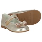 Younger Girls Gold Ballerina Bow Shoes, 1, hi-res