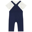 Baby Boys Ivory & Navy Blue Dungaree Set, 1, hi-res