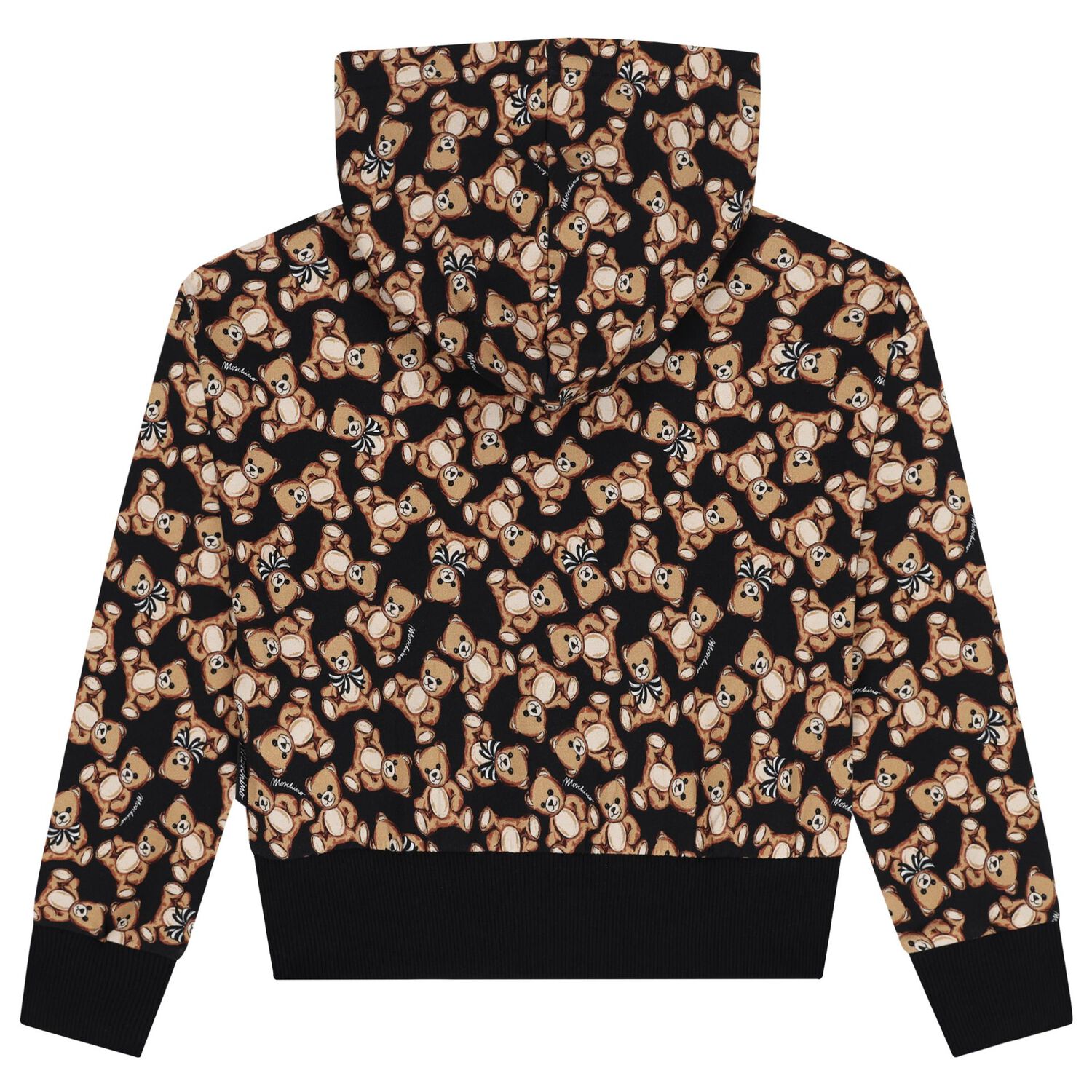 Girls Black Teddy Bear Hooded Zip Up Top, 1, hi-res image number null