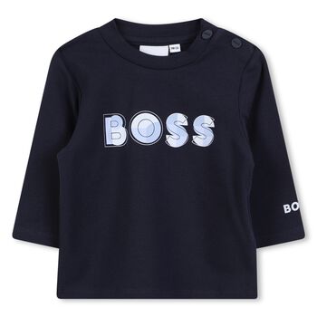 Baby Boys Navy Blue Logo Long Sleeve Top