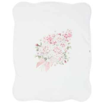 Baby Girls White Floral Blanket
