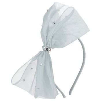 Girls Blue Organza Sequinned Bow Headband