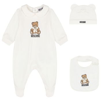 White Teddy Bear Logo Babygrow Gift Set