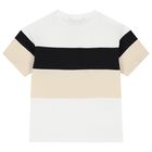 Boys White, Black & Beige Striped Shorts Set, 1, hi-res