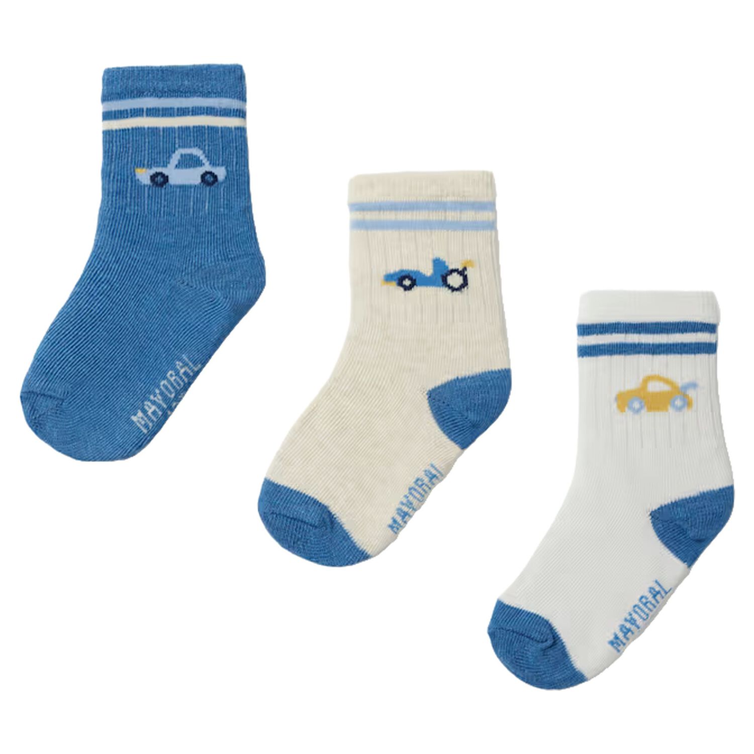 Younger Boys Blue, Ivory & White Car Socks ( 3 Pack ) , 1, hi-res