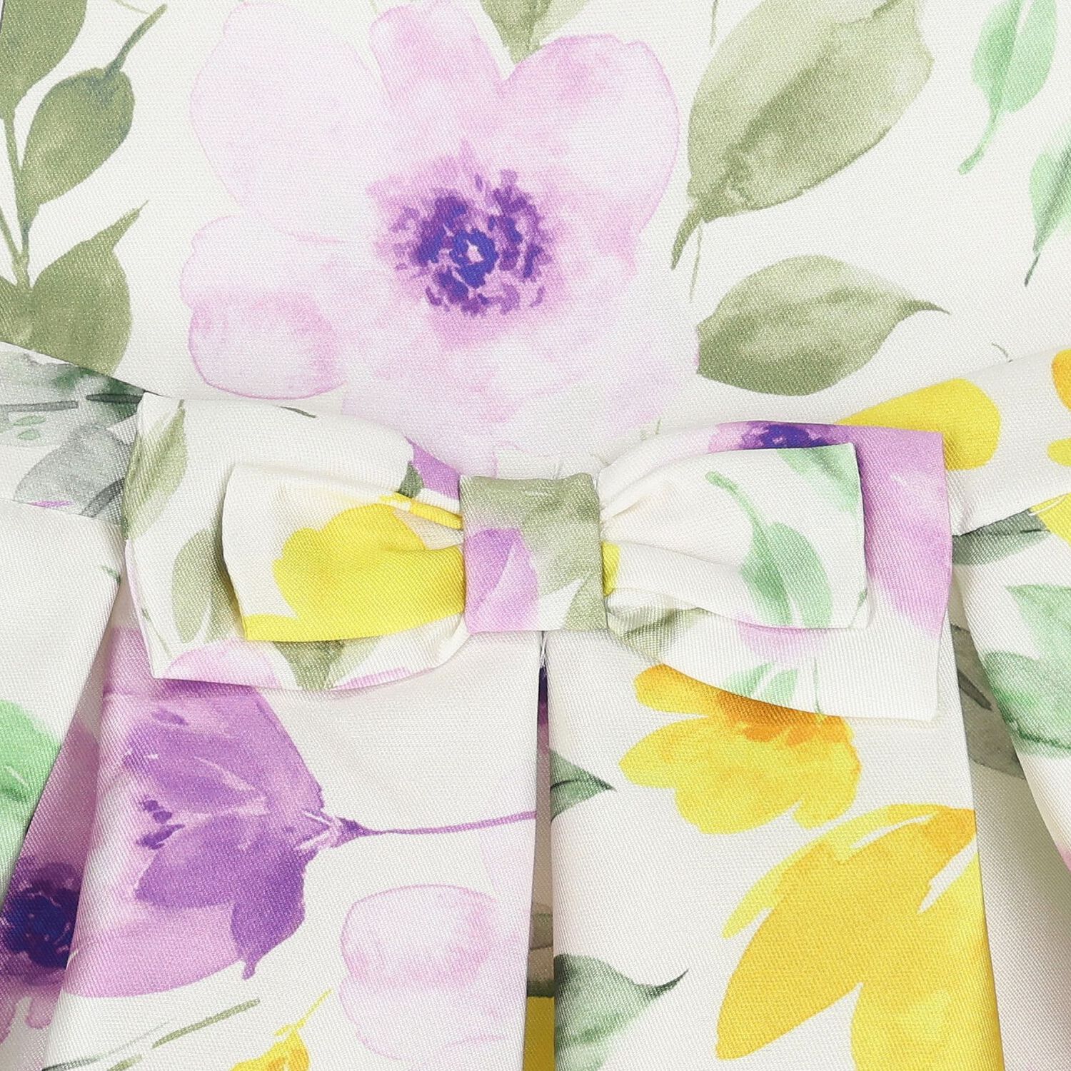 Younger Girls White Floral Satin Dress, 1, hi-res