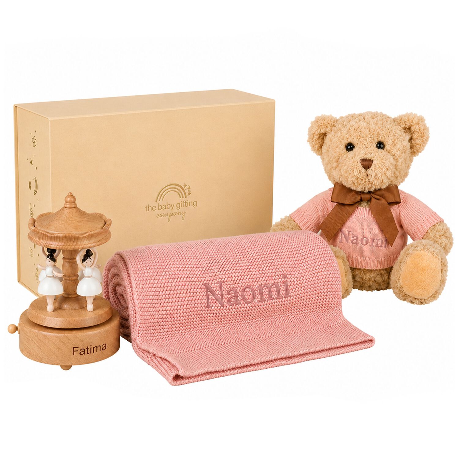 Girls Pink Musical Carousel Personalised Baby Gift Set, 3, hi-res