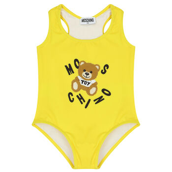 Girls Yellow Teddy Logo Swimsuit