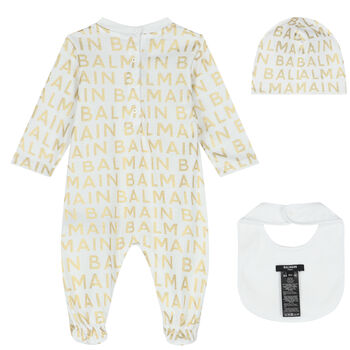 White & Gold Logo Babygrow Gift Set