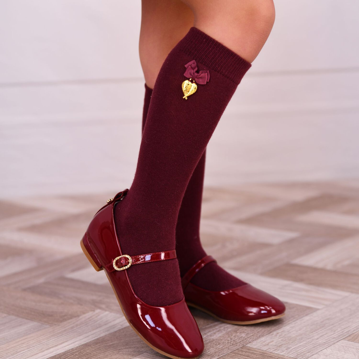 Girls Burgundy Bow Socks, 1, hi-res