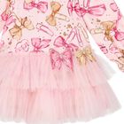 Girls Pink Bow Tulle Dress, 1, hi-res