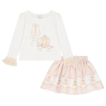 Caramelo Kids Girls Ivory & Beige Fairy Tale Castle Skirt Set , 2 Girls Ivory & Beige Fairy Tale Castle Skirt Set