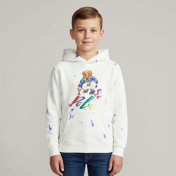 Boys White Logo Hooded Top