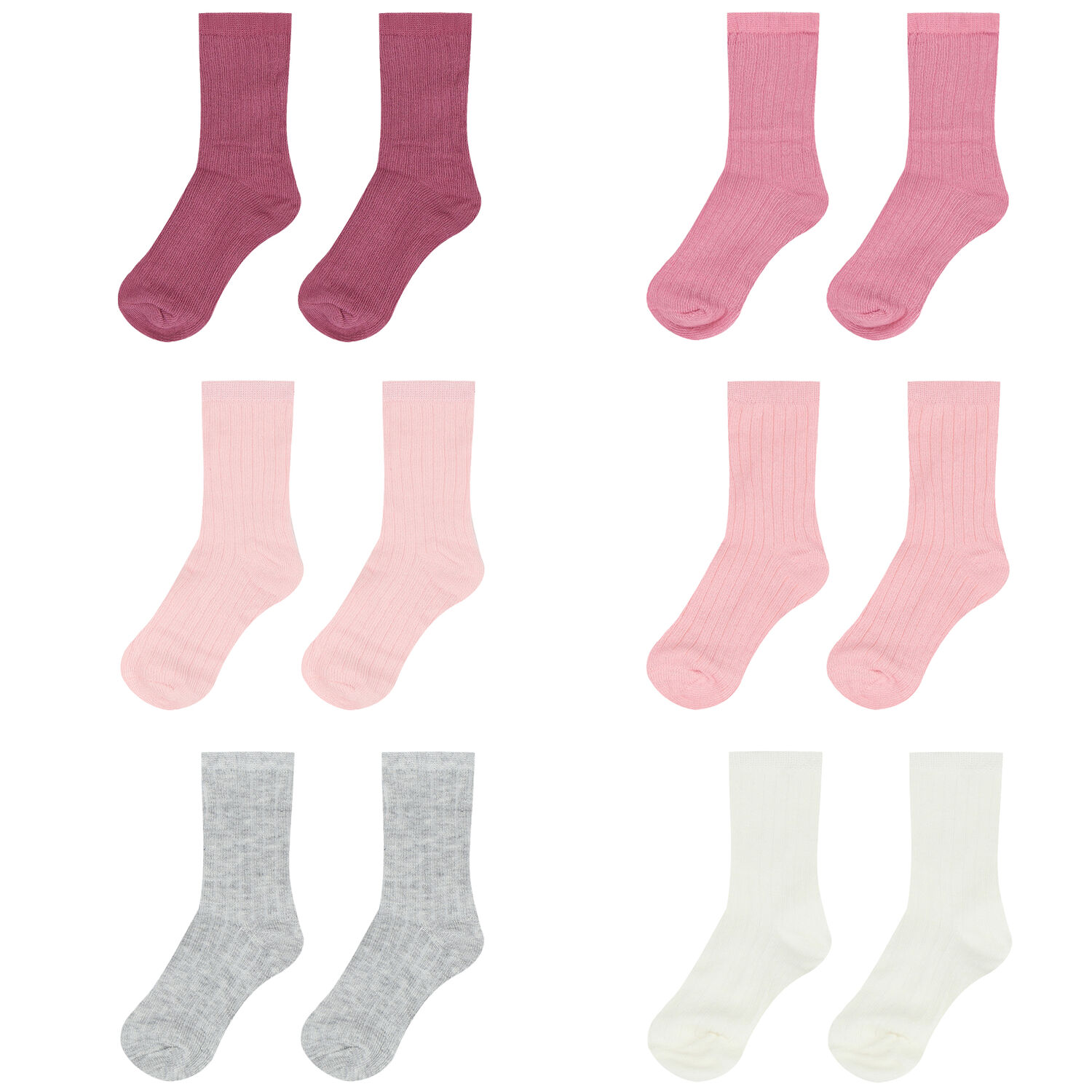 Baby Girls Pink & White Socks (6 Pack), 1, hi-res