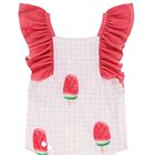 مايوة سباحة للبنات باللونين الأحمر والوردي بطبعة بطيخة, 3, hi-res