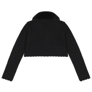 Girls Black Faux Fur Collar Cardigan
