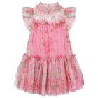 Girls Pink Floral Tulle Dress, 2, hi-res