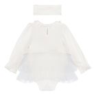 Baby Girls Ivory Bow Tulle Dress Set , 3, hi-res