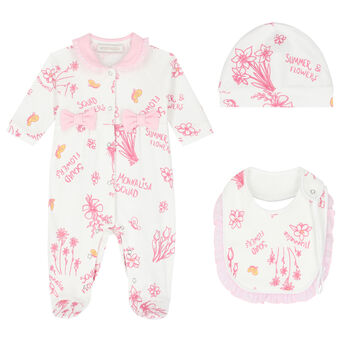 Baby Girls White & Pink Logo Babygrow Set