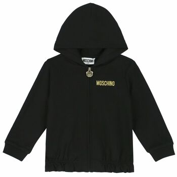 Younger Girls Black Zip Up Logo Top