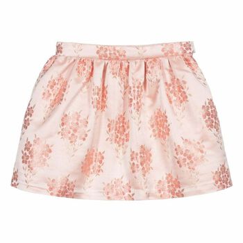 Girls Pink Floral Jacquard Skirt