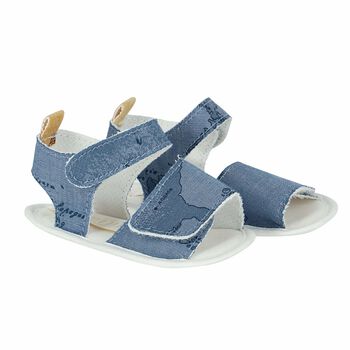 Baby Girls Blue & Beige Geo Map Pre Walker Sandals