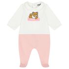 White & Pink Teddy Bear Logo Babygrow, 3, hi-res