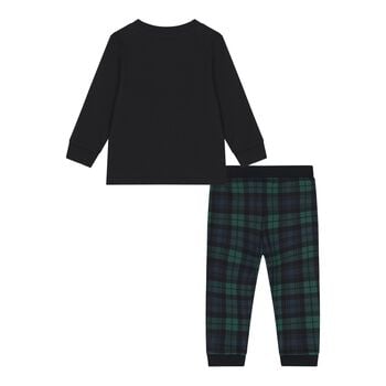 Baby Boys Black & Green Polo Bear Tartan Trouser Set