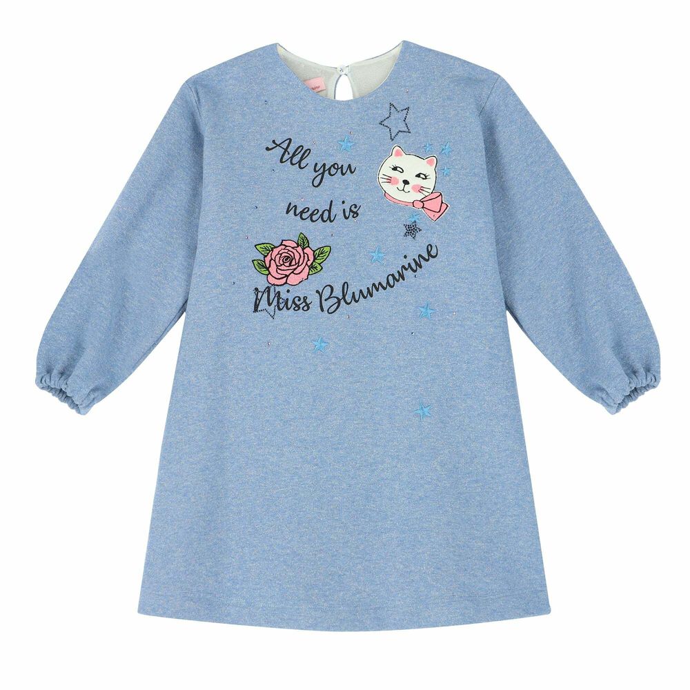 Girls Blue Embroidered A-line dress