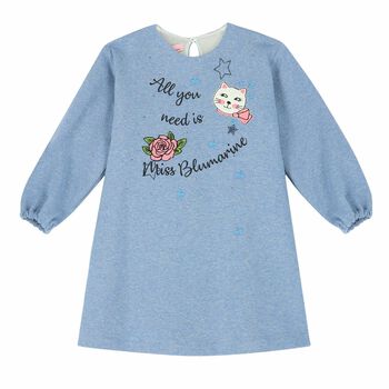 Girls Blue Embroidered Dress