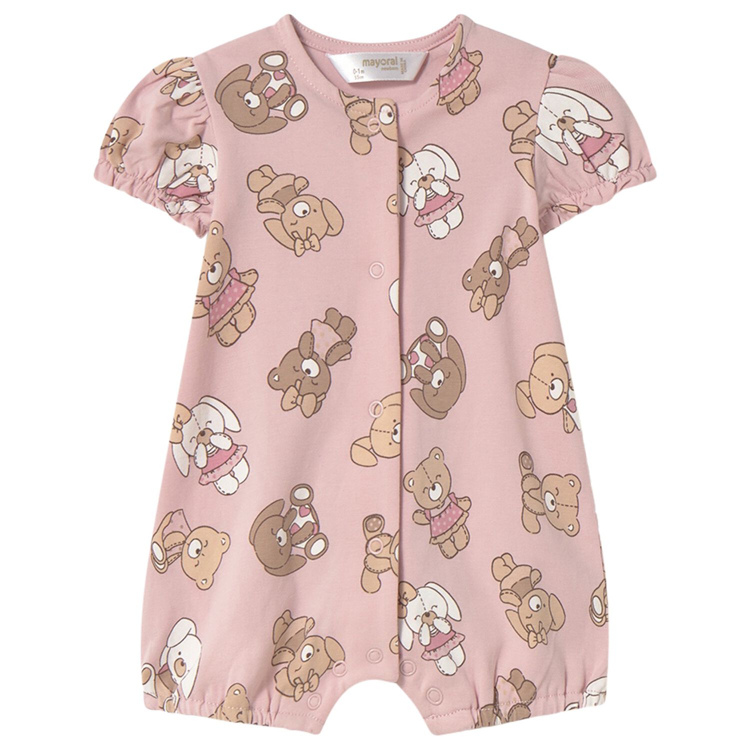 Baby Girls Pink Teddy Bear Romper, 1, hi-res