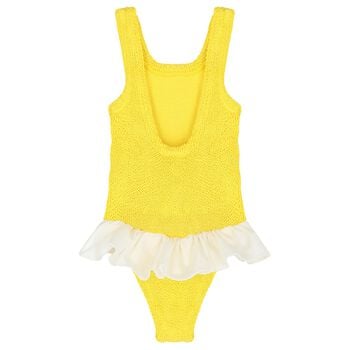 Girls Yellow Ruffle Crinkle Swimsuit