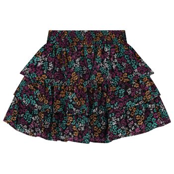 Girls Black Floral Layered Skirt