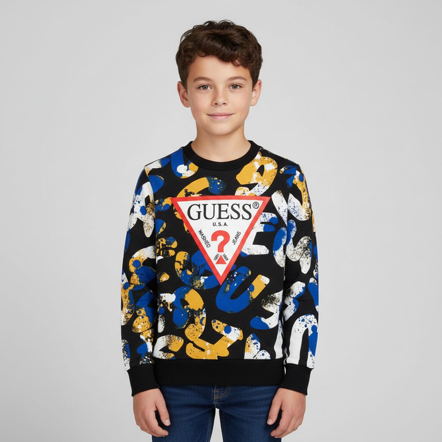Boys Black Logo Sweatshirt, 1, hi-res image number null