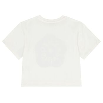 Girls White Boke Flower Logo T-Shirt