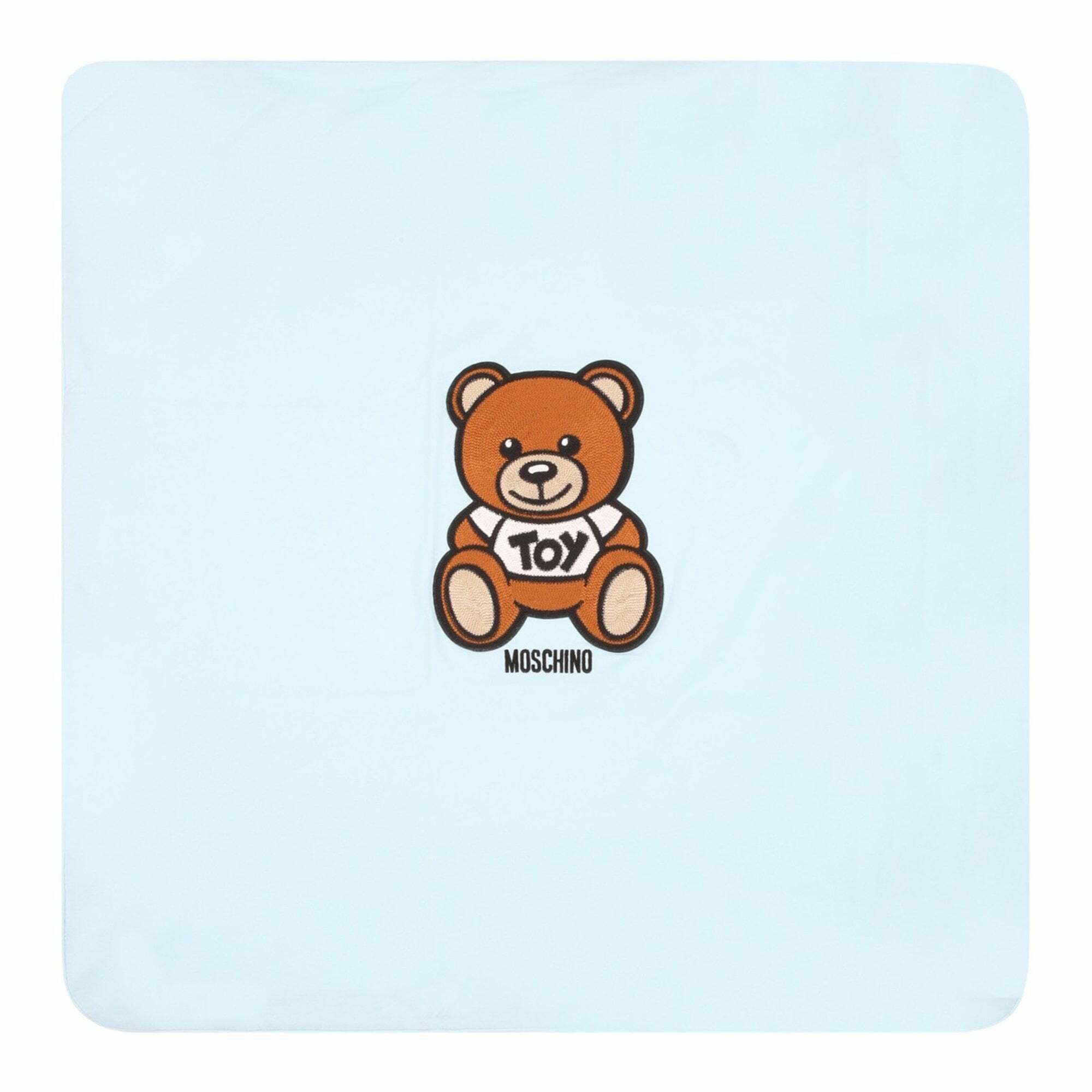 Moschino Blue Teddy Logo Baby Blanket Junior Couture USA