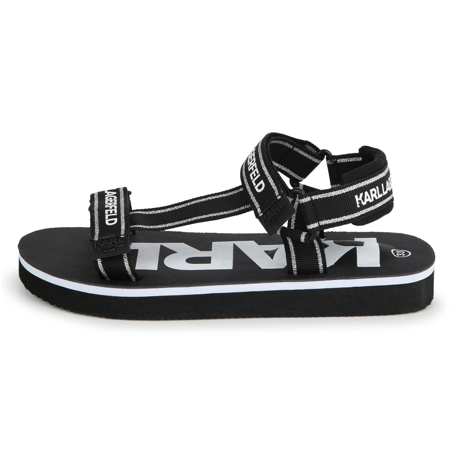 Girls Black & White Logo Sandals, 1, hi-res image number null
