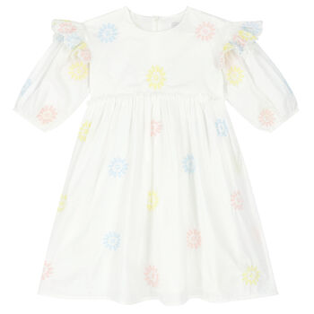 Girls White Embroidered Flower Dress