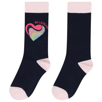 Girls Navy Blue & Pink Heart Socks