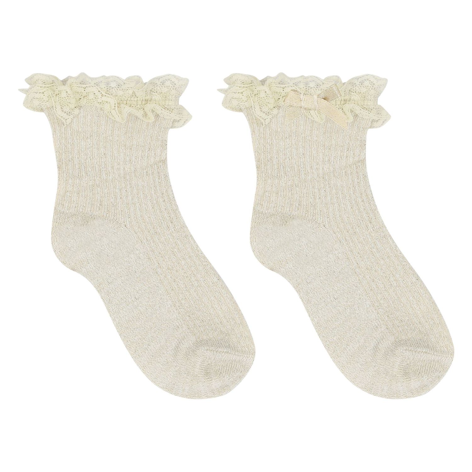 Baby Girls Beige & Gold Lace Socks, 2, hi-res image number null