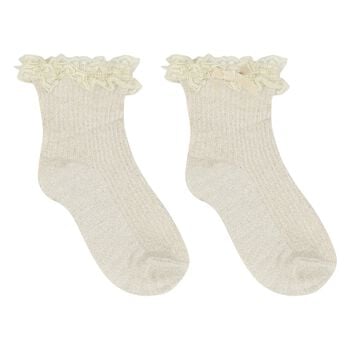 Baby Girls Beige & Gold Lace Socks