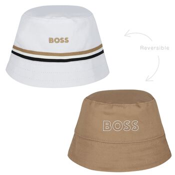 Baby Boys White & Beige Logo Reversible Hat
