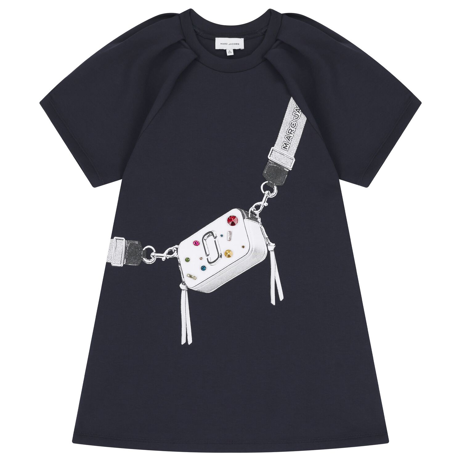 فستان بناتي أزرق داكن بشعار حقيبة, 1, hi-res