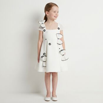 Girls White Bow & Flower Dress