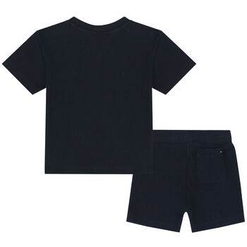 Baby Boys Navy Blue Logo Shorts Set