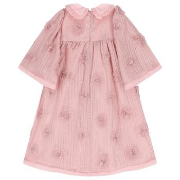 Girls Pink Bow & Flowers Dress