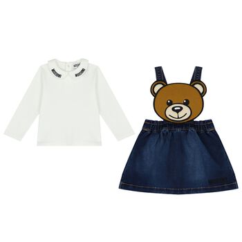 Younger Girls White & Blue Logo Skirt Set
