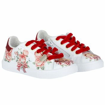 Girls White & Red Teddy Trainers