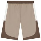 Boys Beige & White Logo Shorts, 1, hi-res