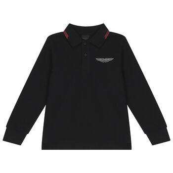 Boys Black Aston Martin Logo Polo Shirt